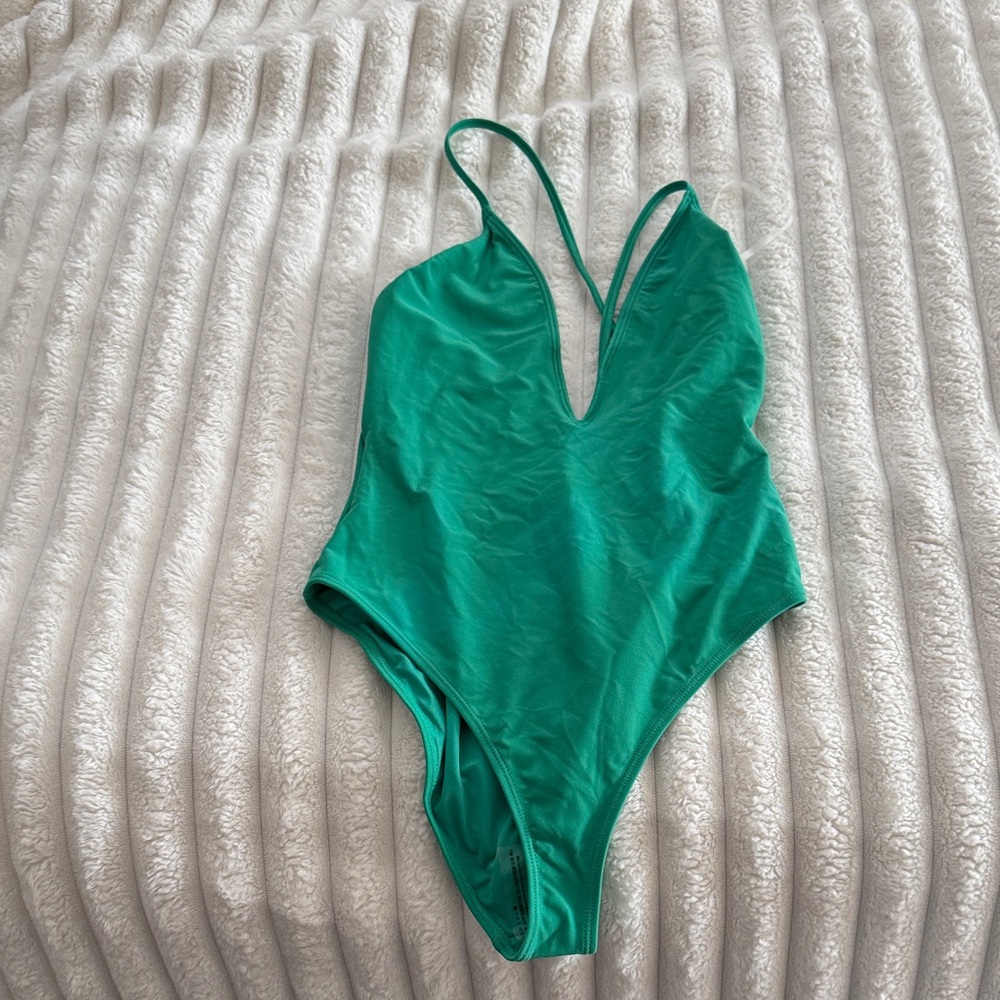 Forever 21 Emerald Green V-Plunge One-Piece Swimsuit